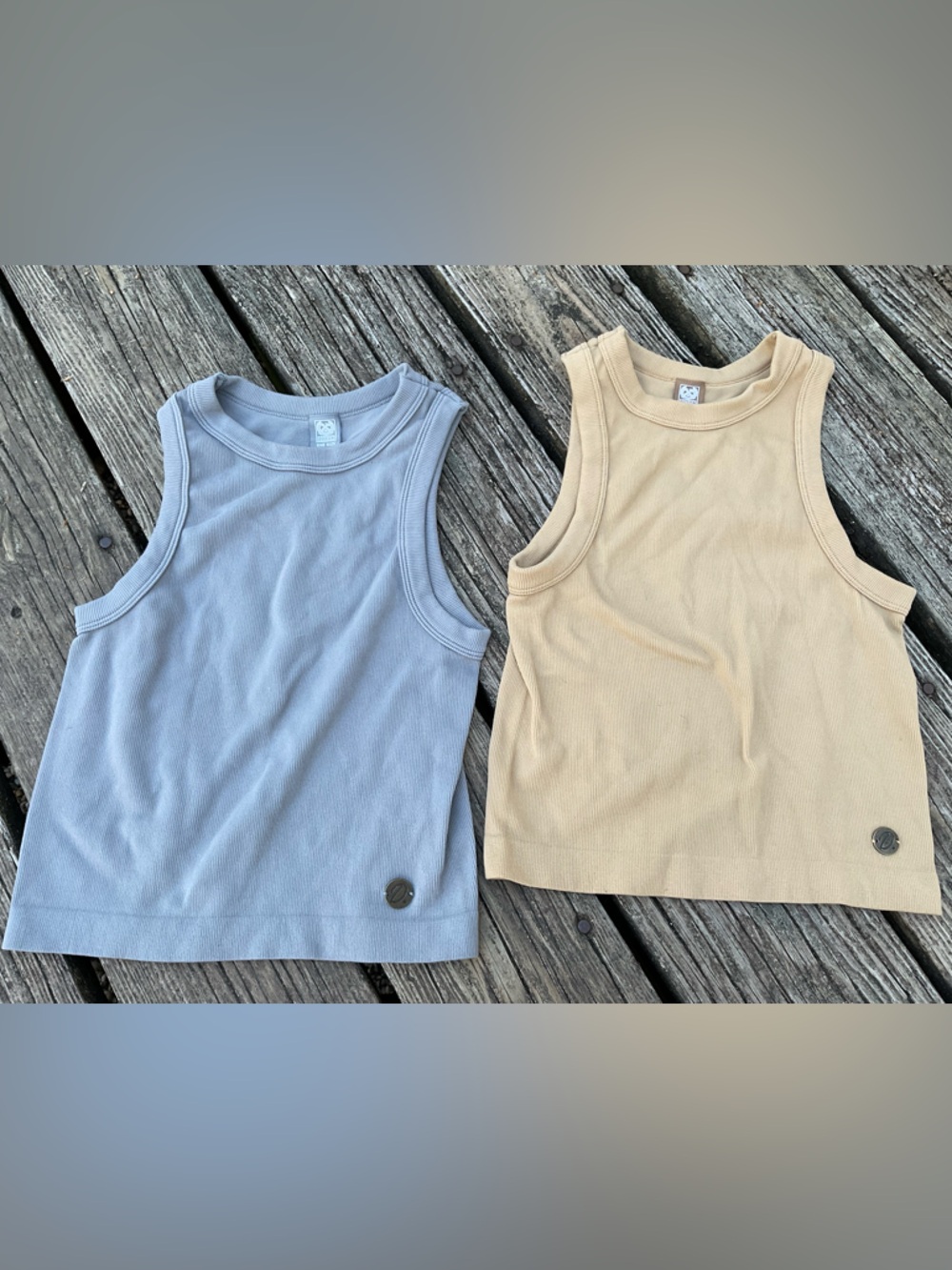 DIXXON Ribbed Crop Tank Tops in grey  & Beige 13” by 15” unstretched